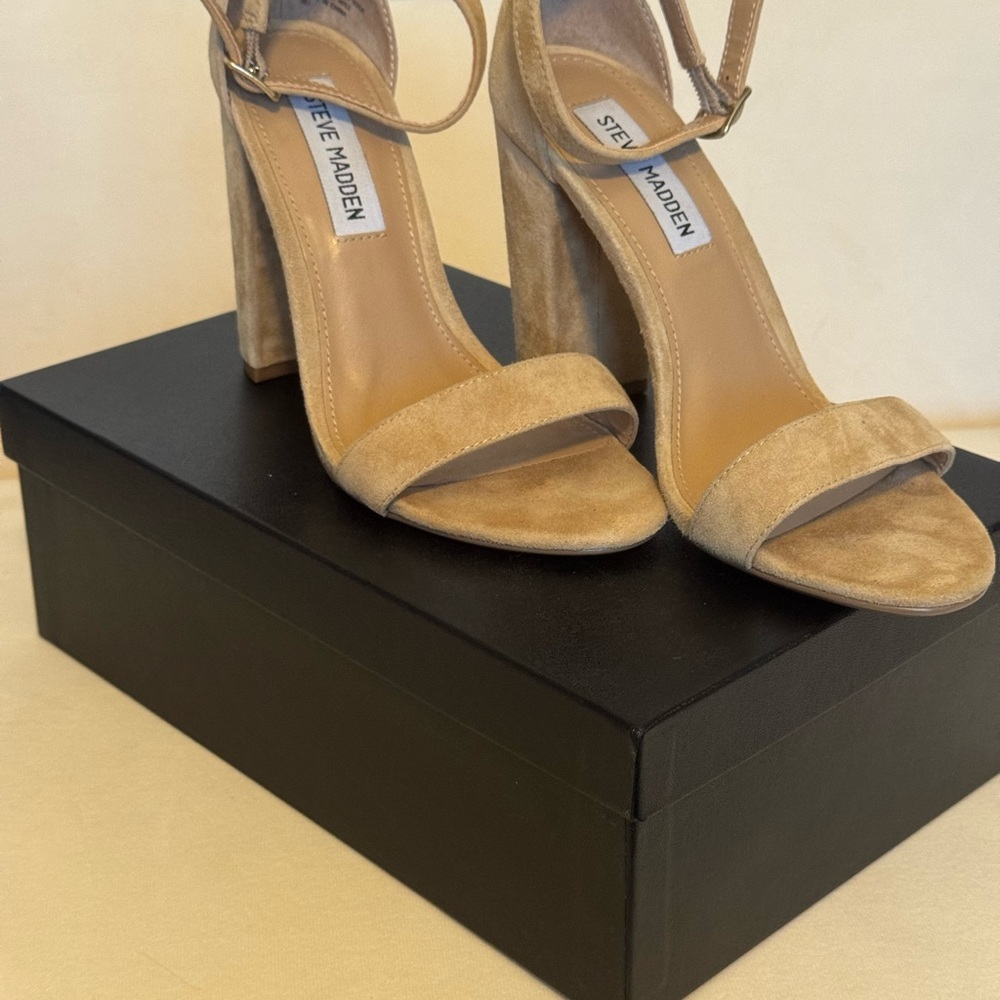 Steve Madden leather suede Beige Block Heel Sandals - Picture 2 of 5